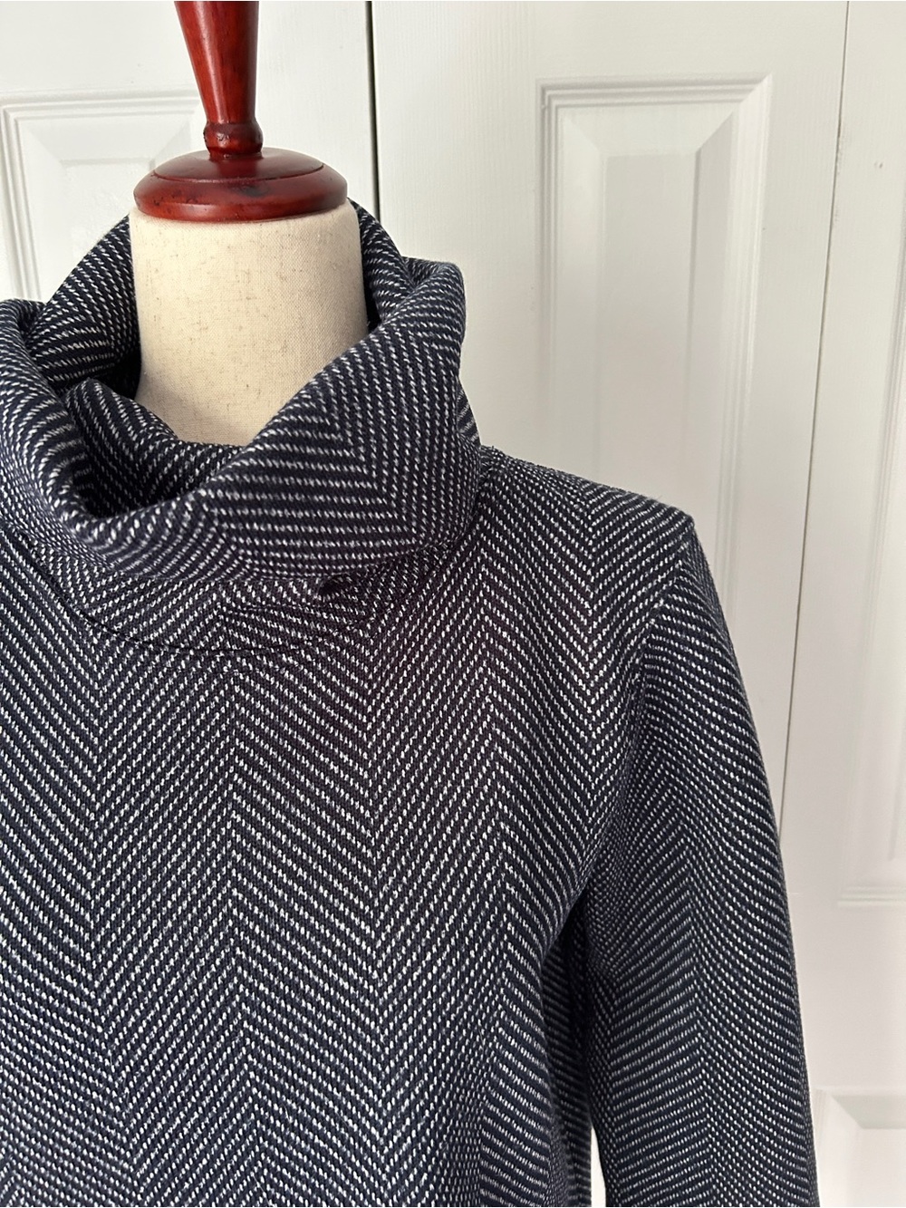 J. Crew Navy and White Chevron Cowl Neck Sweater
